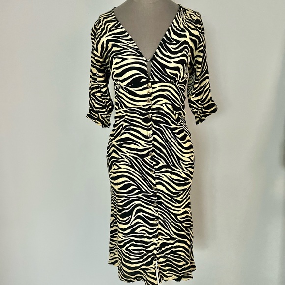 FAITHFULL THE BRAND - RAFA MIDI DRESS AMAIA ZEBRA PRINT PALE YELLOW SIZE 4 NWOT - Picture 5 of 12